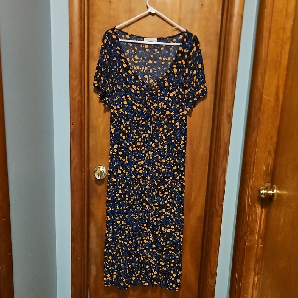 Navy Floral Midi Dress